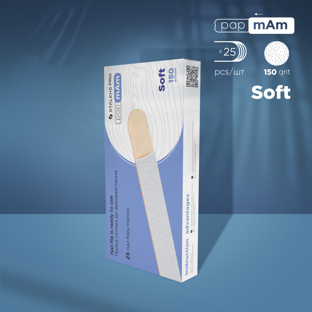 Staleks Pro Expert 20 papmAm Disposable Files (Soft Foam Layer) On A Wooden Base White 25 pcs DWCE-20-150-25w
