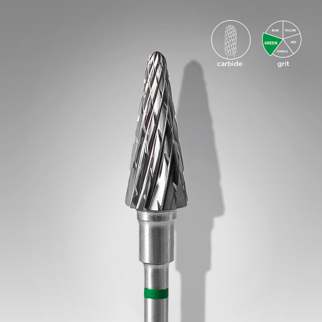 Staleks Pro Expert Carbide Nail Drill Bit Cone Green Head Diameter 6 mm Working Part 14 mm FT71G060/14
