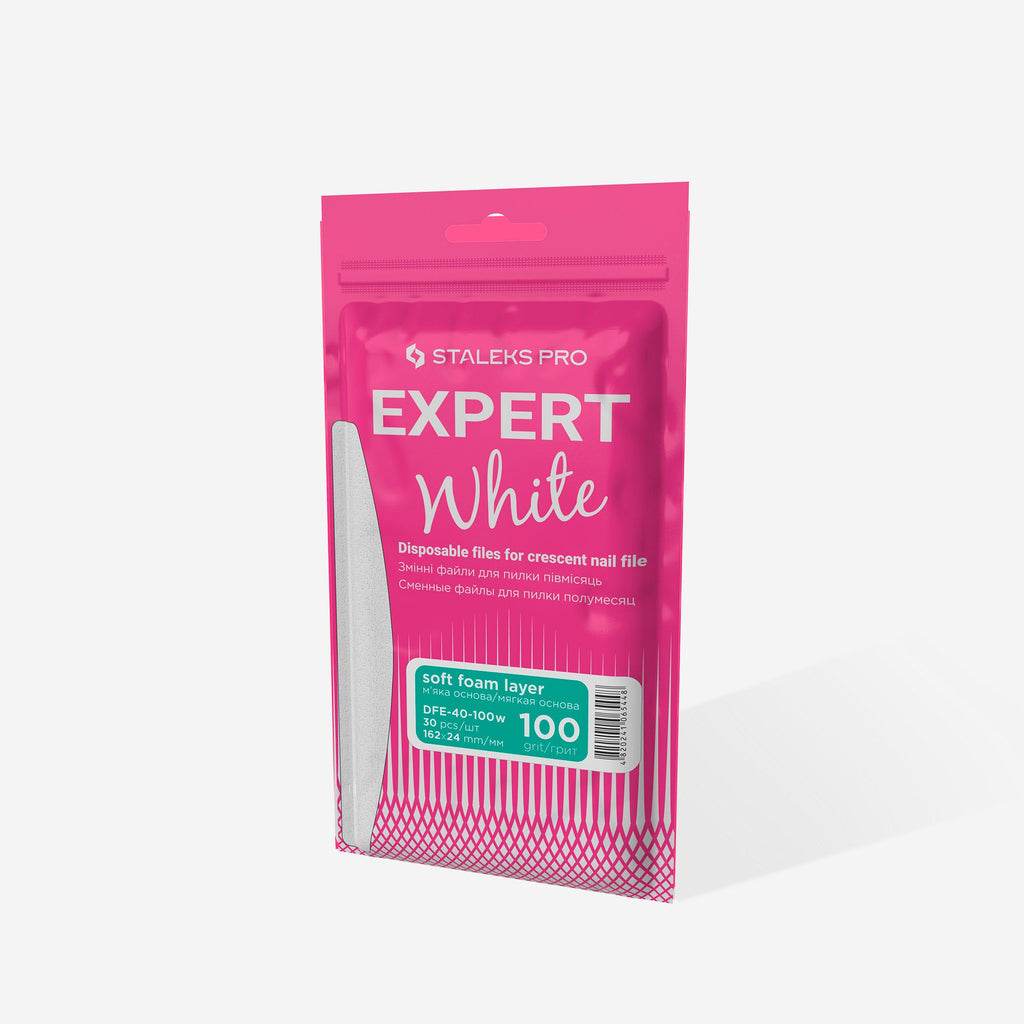 Staleks Pro Expert 40 White Disposable Files for Crescent Nail File Soft Base 30 pcs DFE-40-100w