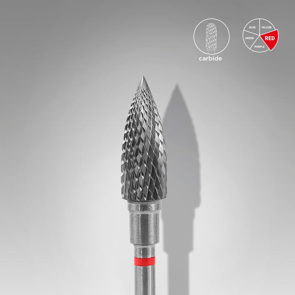 Staleks Pro Expert Carbide Nail Drill Bit “flame” Red Head Diameter 5 mm Working Part 13.5 mm FT10R050/13.5