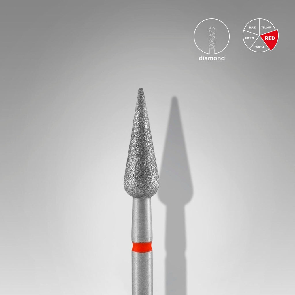 Staleks Pro Expert Diamond Nail Drill Bit Pointed Pear Red Diameter 4 mm Working Part 12 mm FA100R040/12