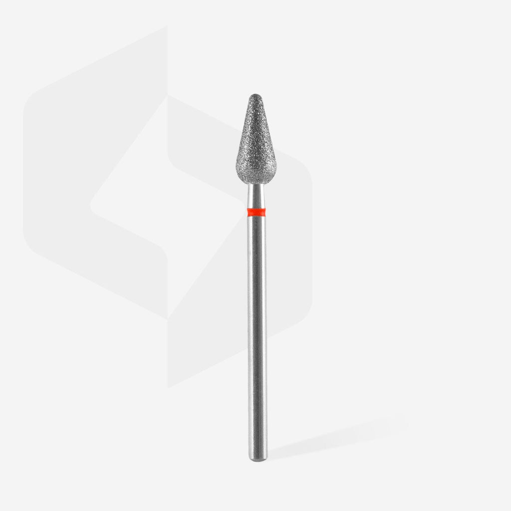 Staleks Pro Expert Diamond Nail Drill Bit Rounded Pear Red Diameter 5 mm Working Part 12 mm FA101R050/12