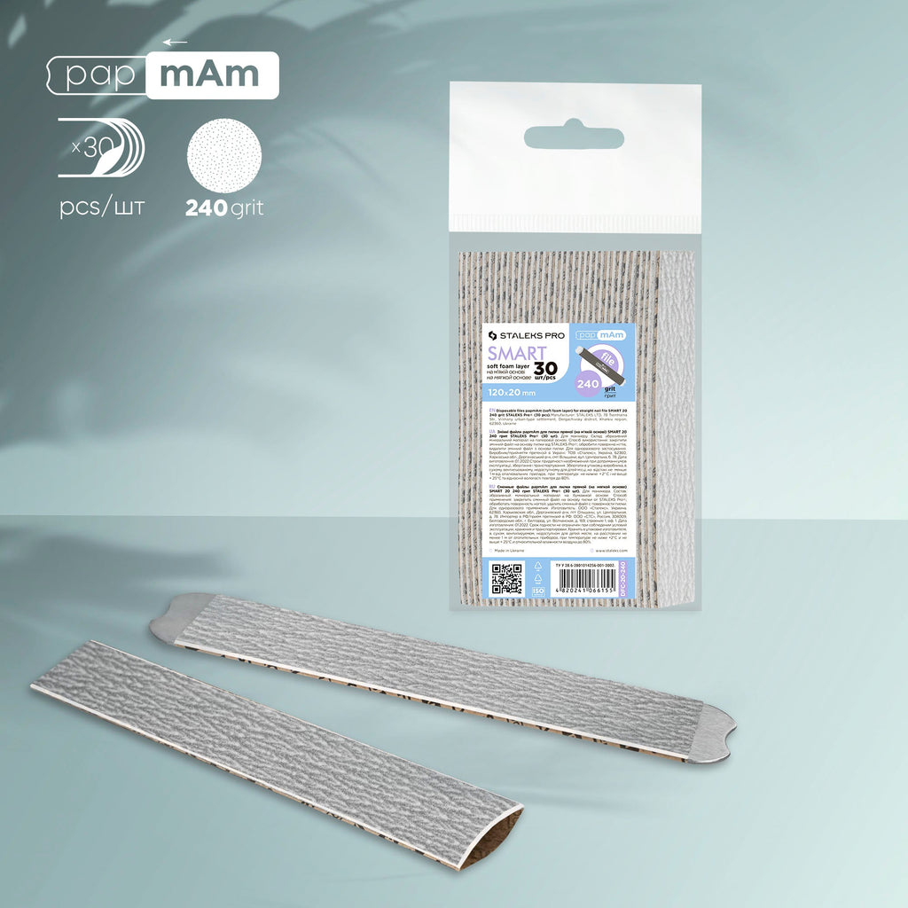 Staleks Pro Smart Disposable papmAm Files Soft Base For Straight Nail File Foam Layer 240 Grit 30 pcs DFC-20-240