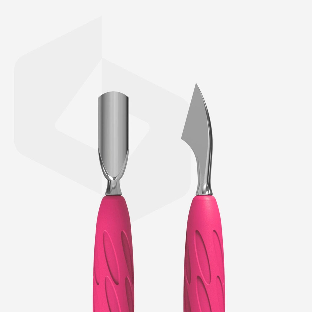 Staleks Pro UNIQ 10 TYPE 3 Gummy Manicure Pusher with Silicone Handle Narrow Rounded Pusher + Hatchet PQ-10/3