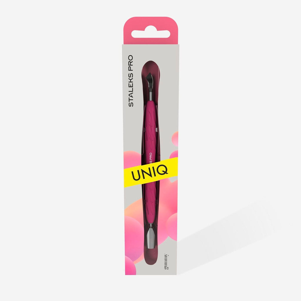 Staleks Pro UNIQ 10 TYPE 4.2 Gummy Manicure Pusher with Silicone Handle Narrow Rounded Pusher + Bent Blade PQ-10/4.2