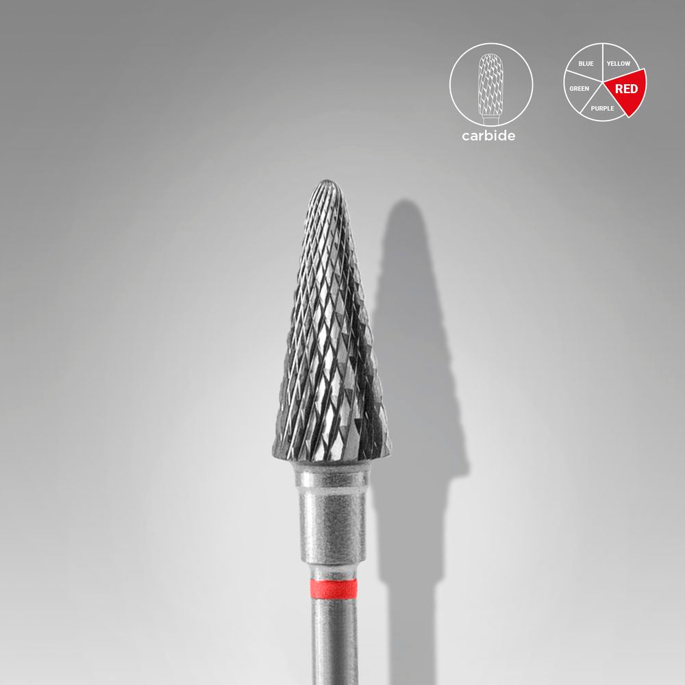 Staleks Pro Expert Carbide Nail Drill Bit Cone Red Head Diameter 6 mm Working Part 14 mm FT71R060/14