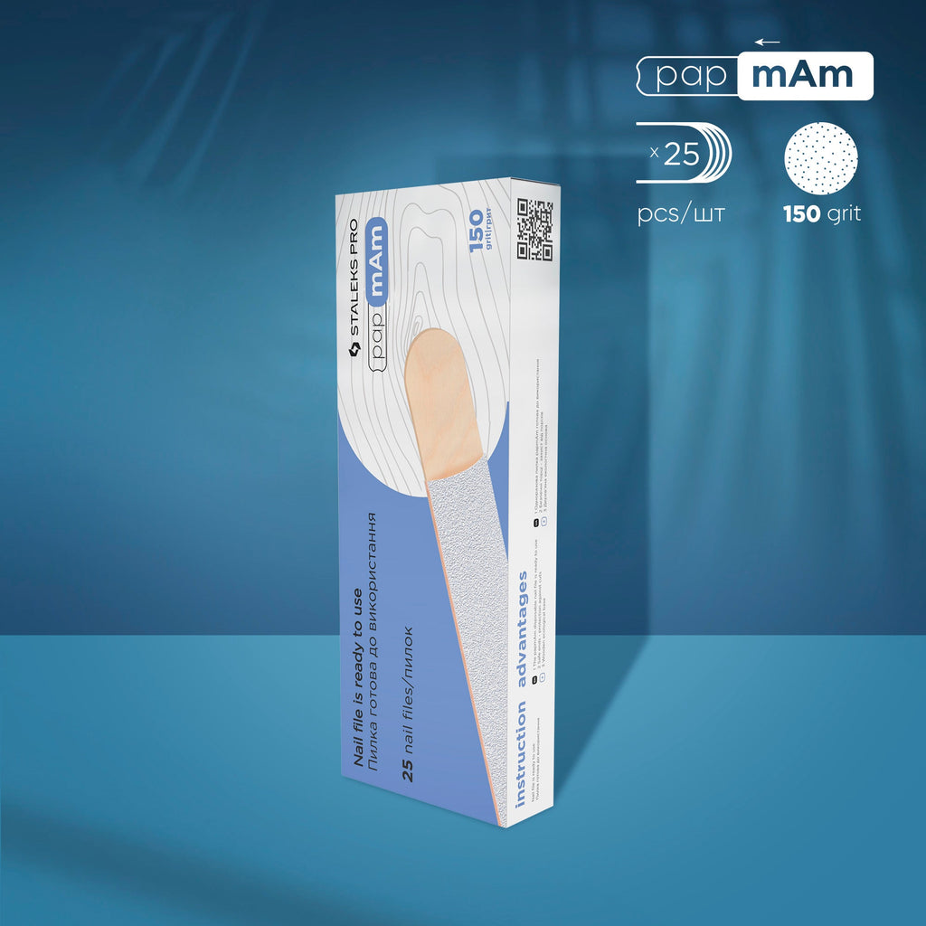 Staleks Pro Expert 22 Disposable White papmAm Nail Files On A Wooden Base 25 pcs DWCE-22-100-150