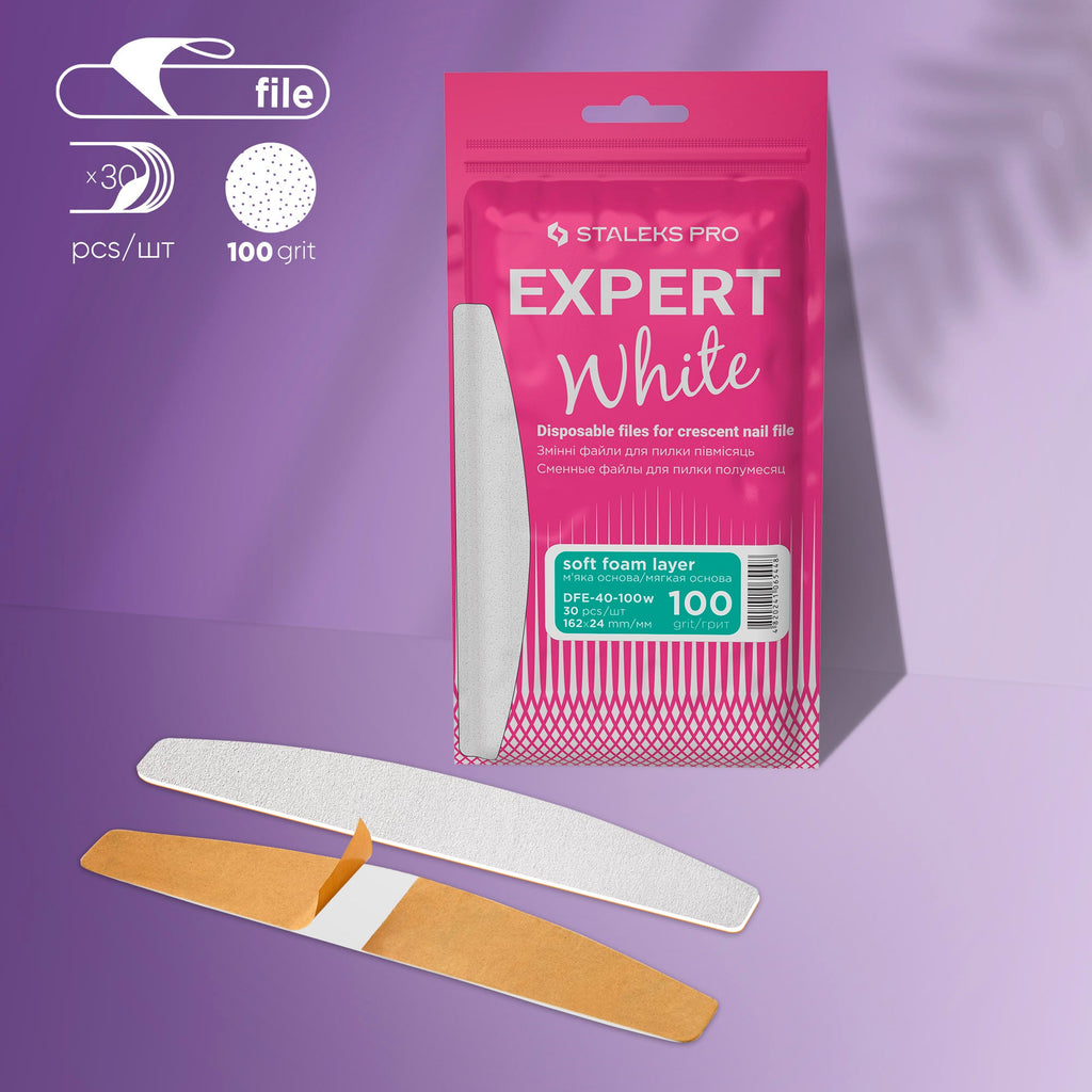 Staleks Pro Expert 40 White Disposable Files for Crescent Nail File Soft Base 30 pcs DFE-40