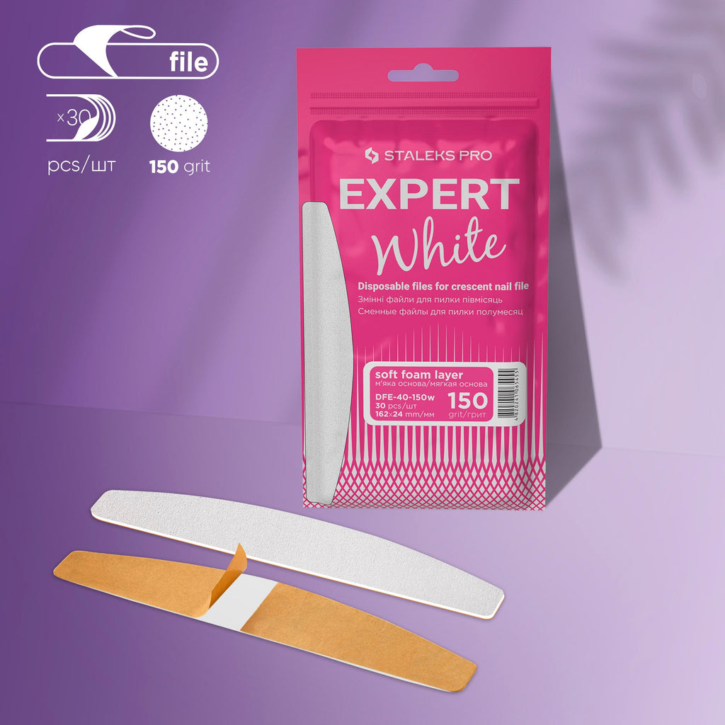 Staleks Pro Expert 40 White Disposable Files for Crescent Nail File Soft Base 30 pcs DFE-40-150w