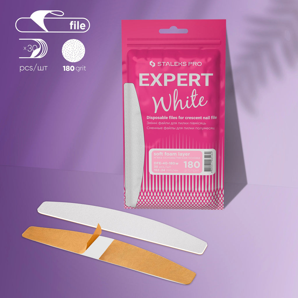 Staleks Pro Expert 40 White Disposable Files for Crescent Nail File Soft Base 30 pcs  DFE-40-180w