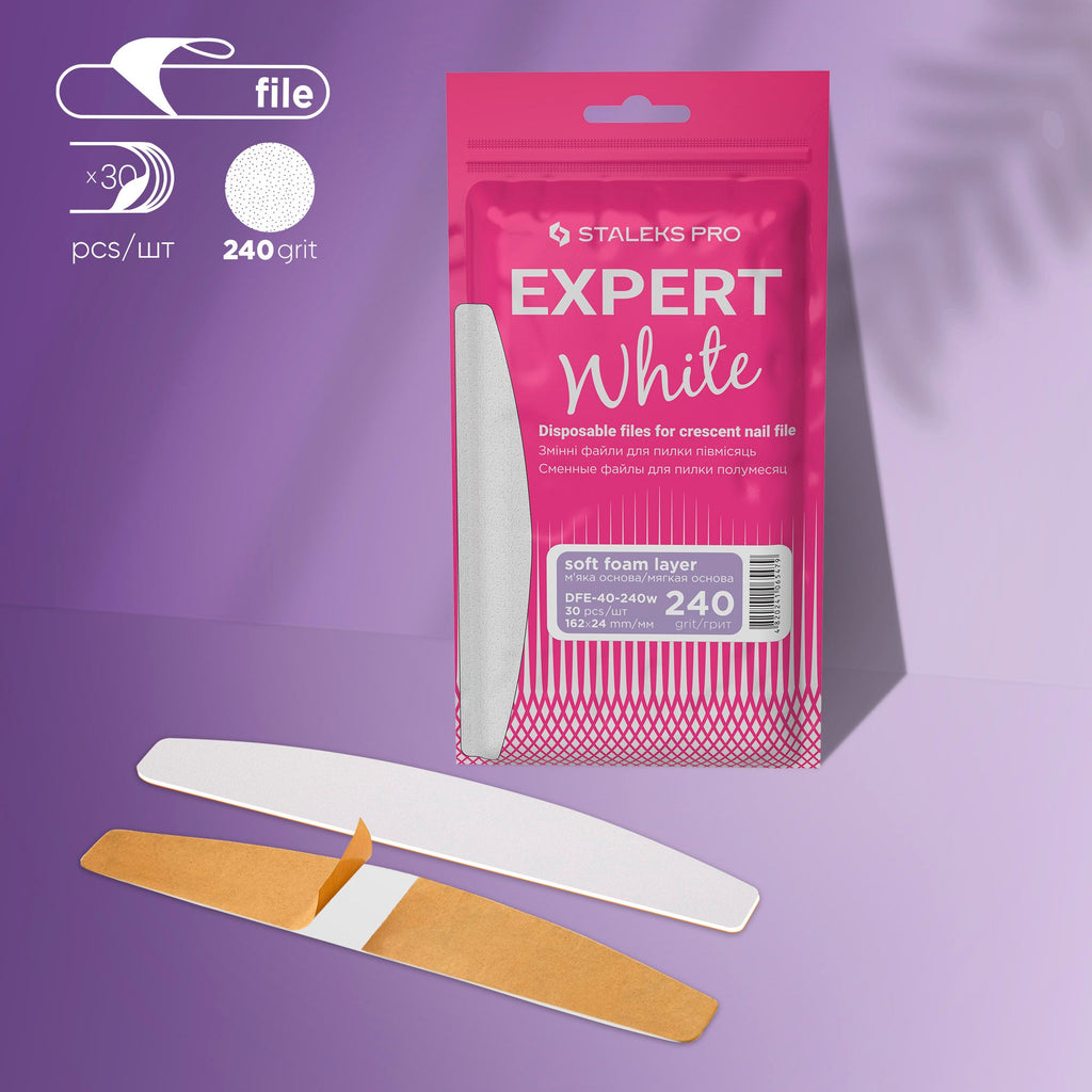 Staleks Pro Expert 40 White Disposable Files for Crescent Nail File Soft Base 30 pcs FE-40-240w