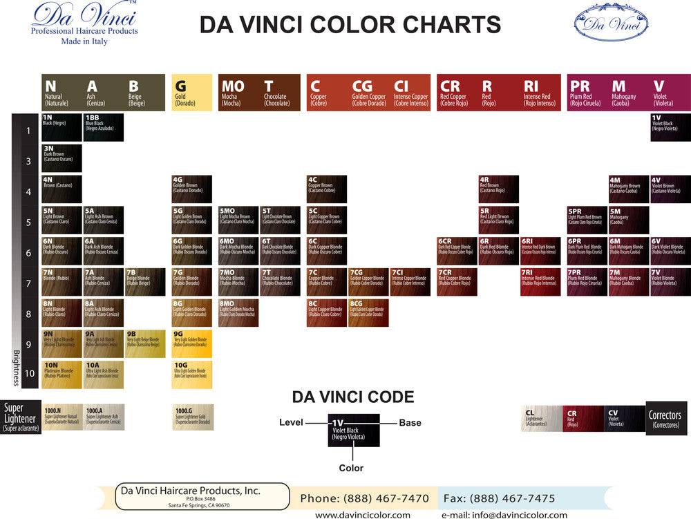 Da Vinci Hair Color Swatch Chart