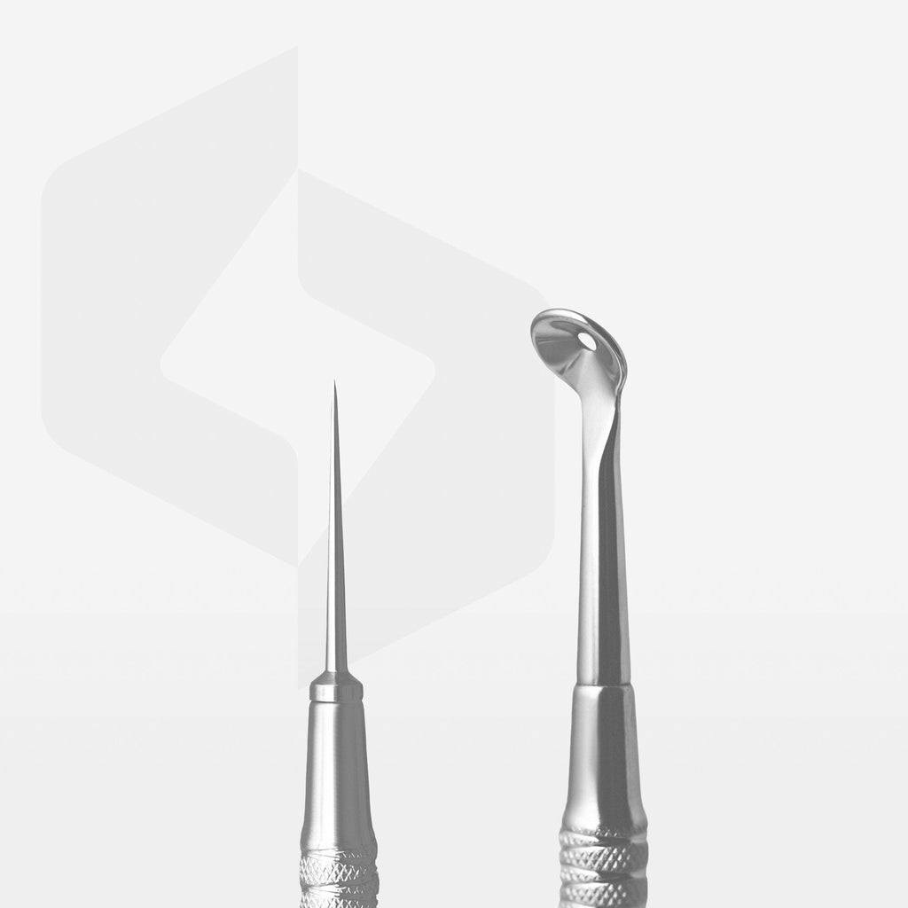 Staleks Pro Expert 20 Type 4 Blackhead Remover Tool Double-Ended Spoon Uno And Vidal Needle Straight ZE-20/4