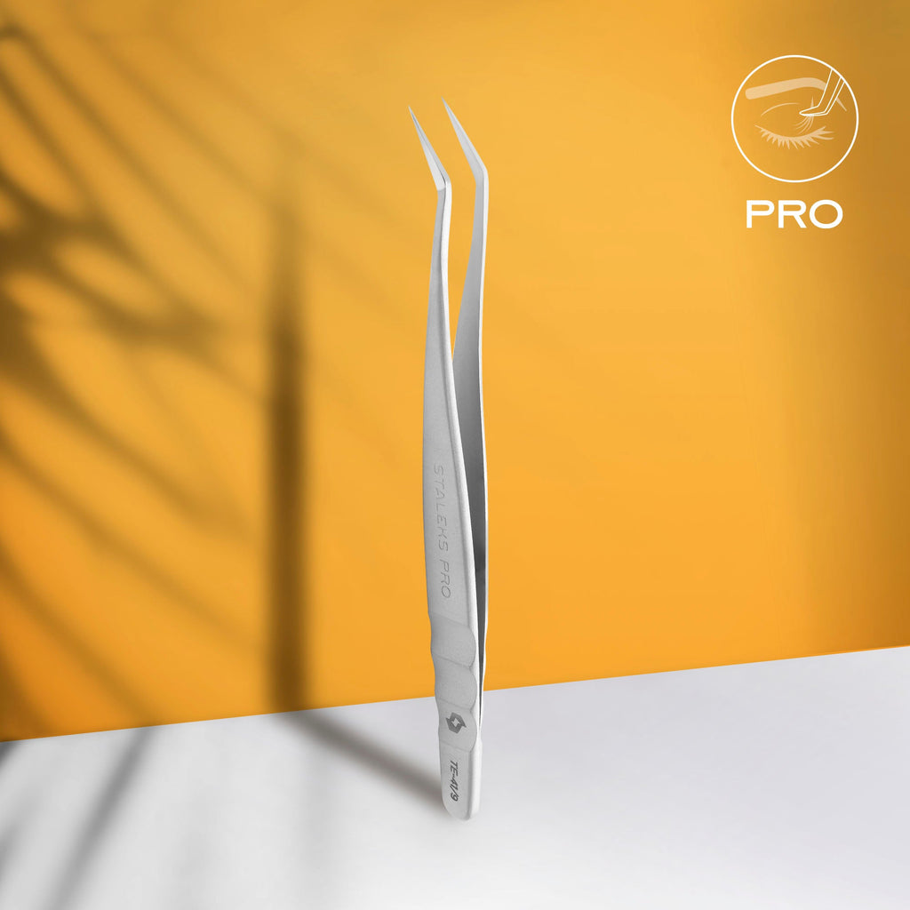 Staleks Pro Expert 41 Type 9 Professional Eyelash Tweezers L-shaped 35' TE-41/9
