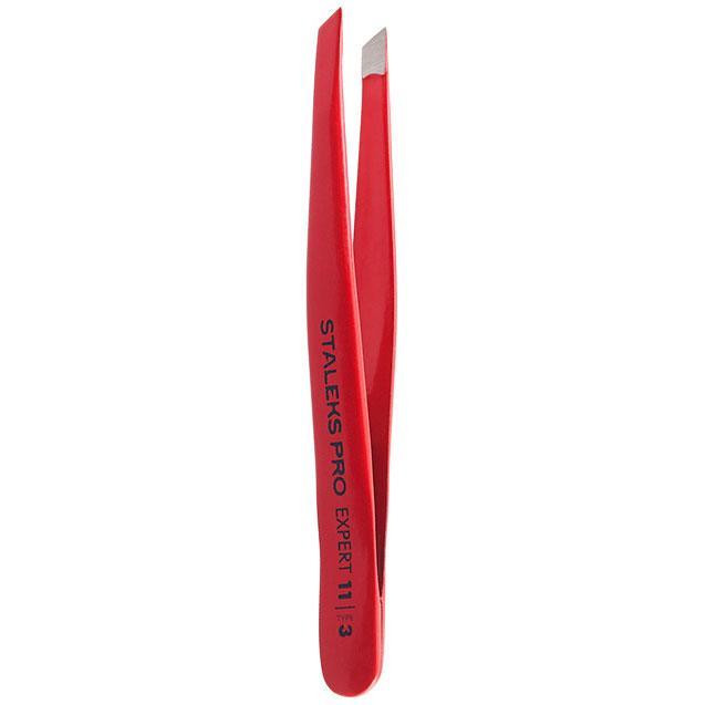 Staleks Pro Expert 11 Type 3r Eyebrow Tweezers Wide Slant Red TE-11/3r