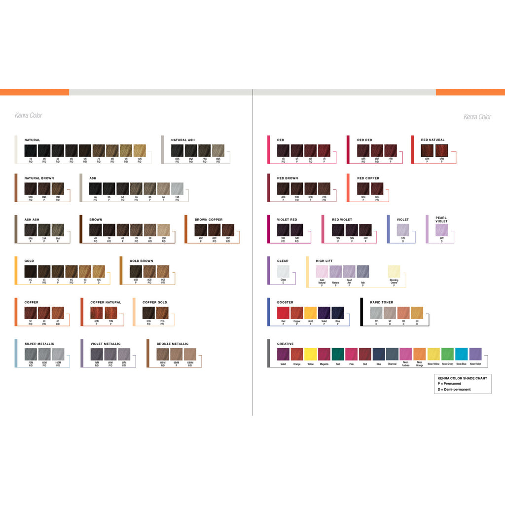 Kenra Demi-Permanent Color Color Chart