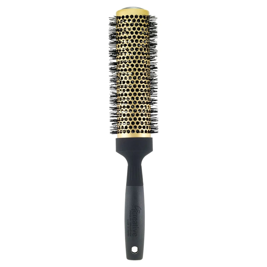 Creative Hair Tools Gold Ceramic Nano Coating & Wavy Ion Bristle Hair Brush 7.5 Long Barrel 2 Inch