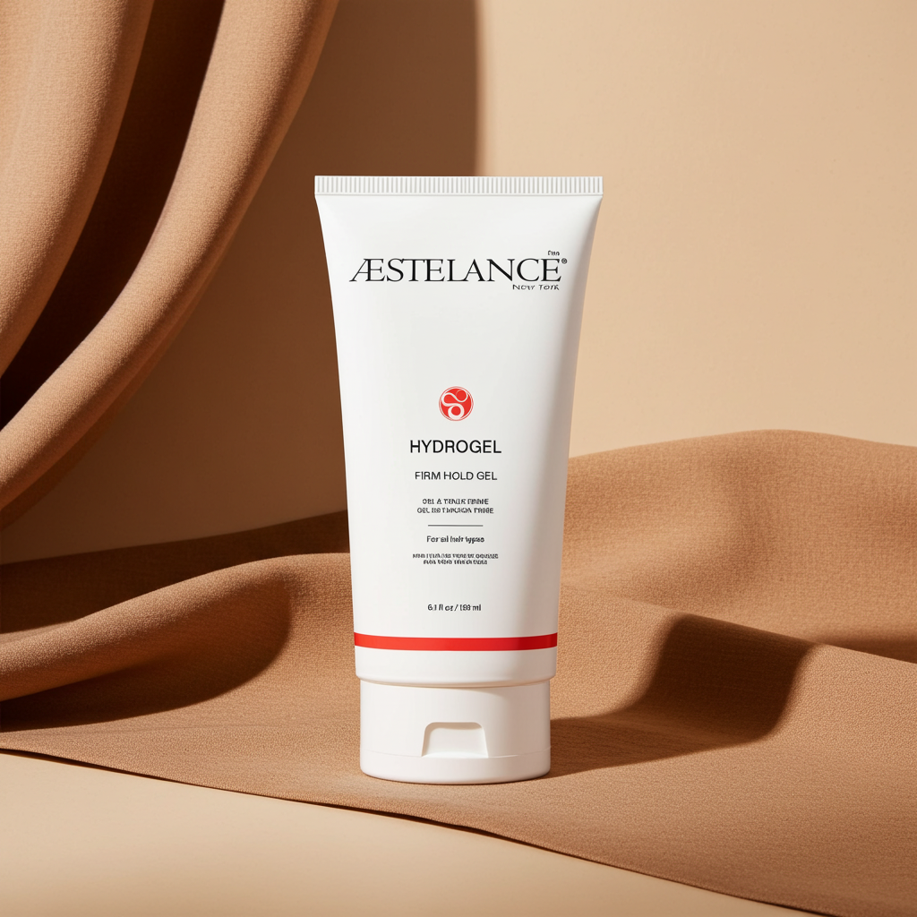 Aèstelance Hydrogel tube on a beige fabric background