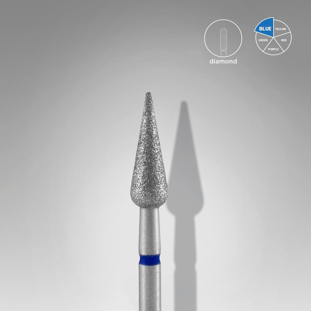 Staleks Pro Expert Diamond Nail Drill Bit Pointed Pear Blue Diameter 4 mm Working Part 12 mm FA100B040/12