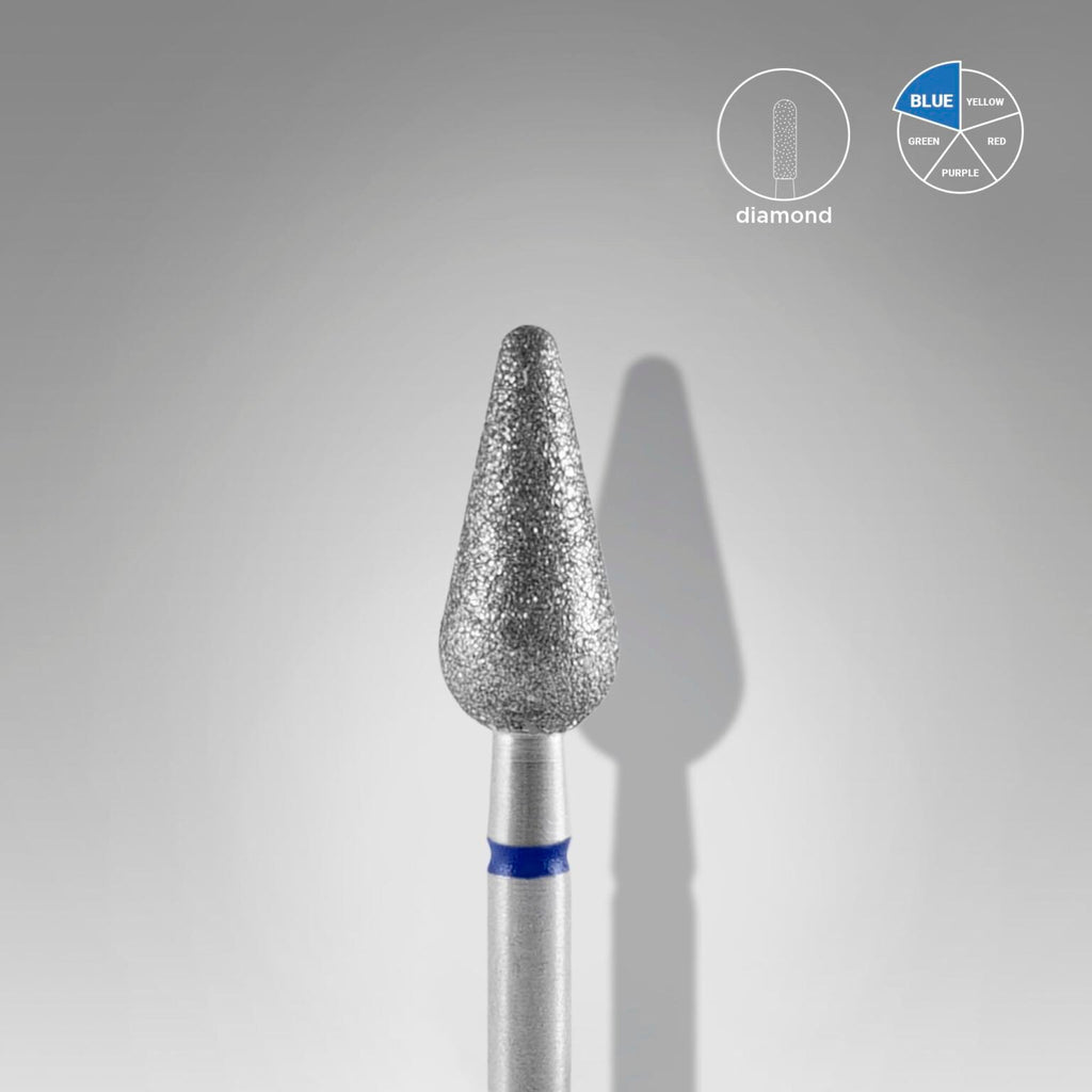 Staleks Pro Expert Diamond Nail Drill Bit Rounded Pear Blue Diameter 5 mm Working Part 12 mm FA101B050/12