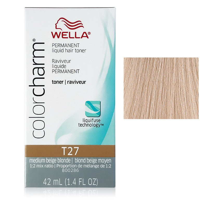 Wella Color Charm Permanent Liquid Toner 1.4 oz T27 Medium Beige Blonde