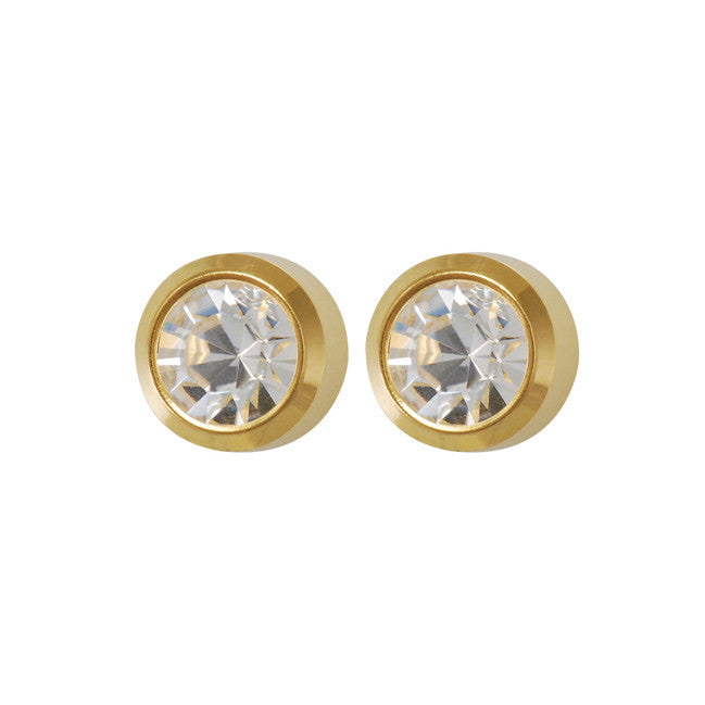 Studex Apr Crystal Bezel Setting Gold Plated Regular Earrings PR-R204Y-STX